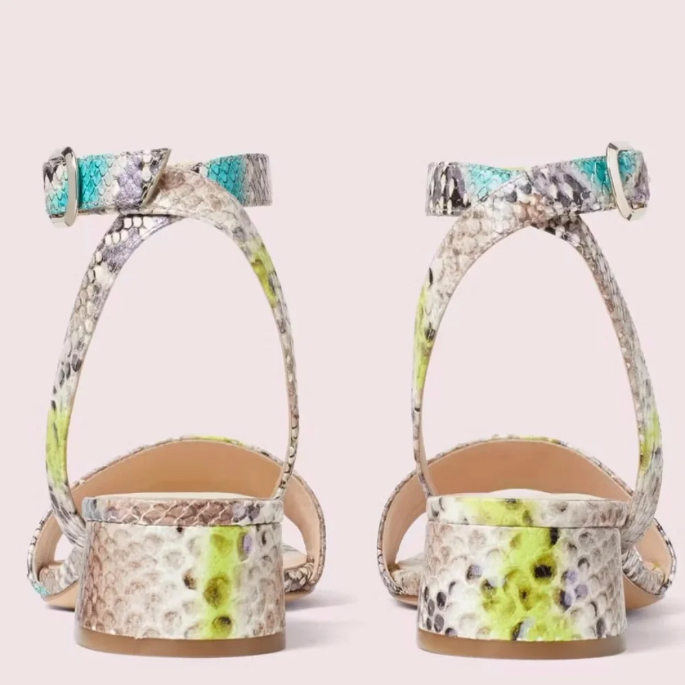 KATE SPADE Lucia Snakeskin Leather block heel Sandall Ankle strap round toe shoe